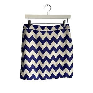 Kate Spade Linen Chevron Blue White Robbie Mini Skirt Preppy Summer Vacation 6